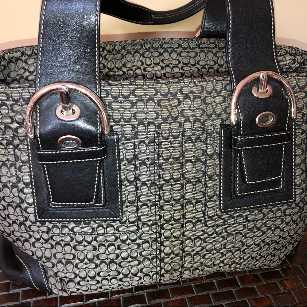 Coach signature “mini C” handbag. Leather & canvas. - Picture 15 of 16